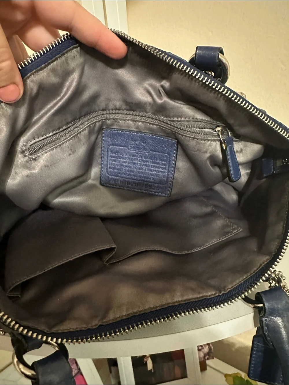 Coach Navy Dotted Circle Satchel